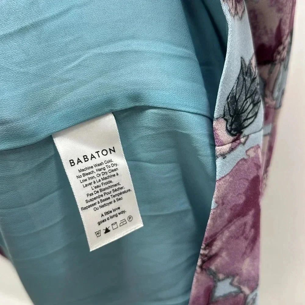 Babaton Patricio Dress Shift Mini Crepe Short Sleeve Floral Blue Purple Size 10 - Picture 7 of 10
